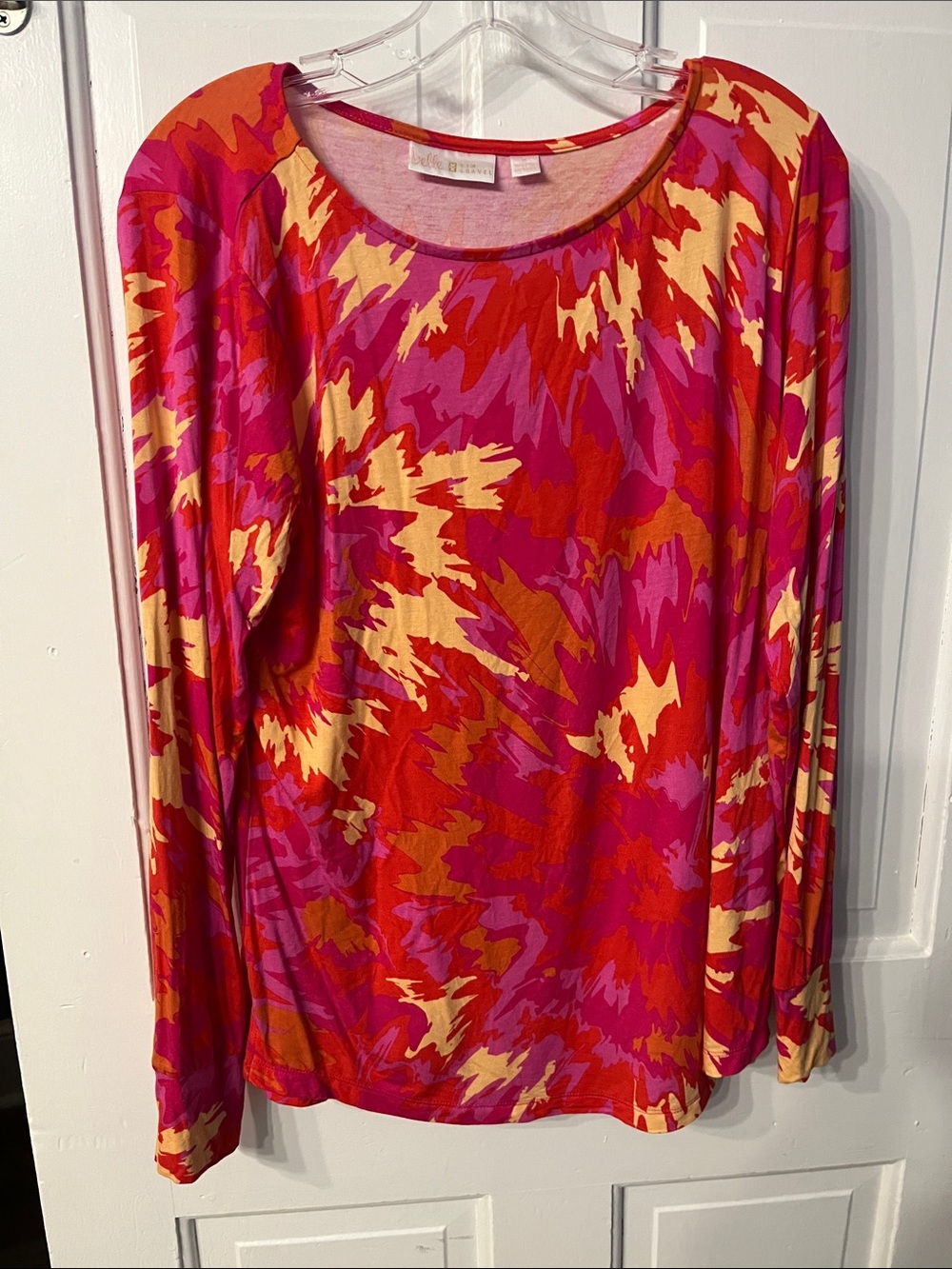 Belle by Kim Gravel size M Pink Yellow long sleeve Tee Shirt